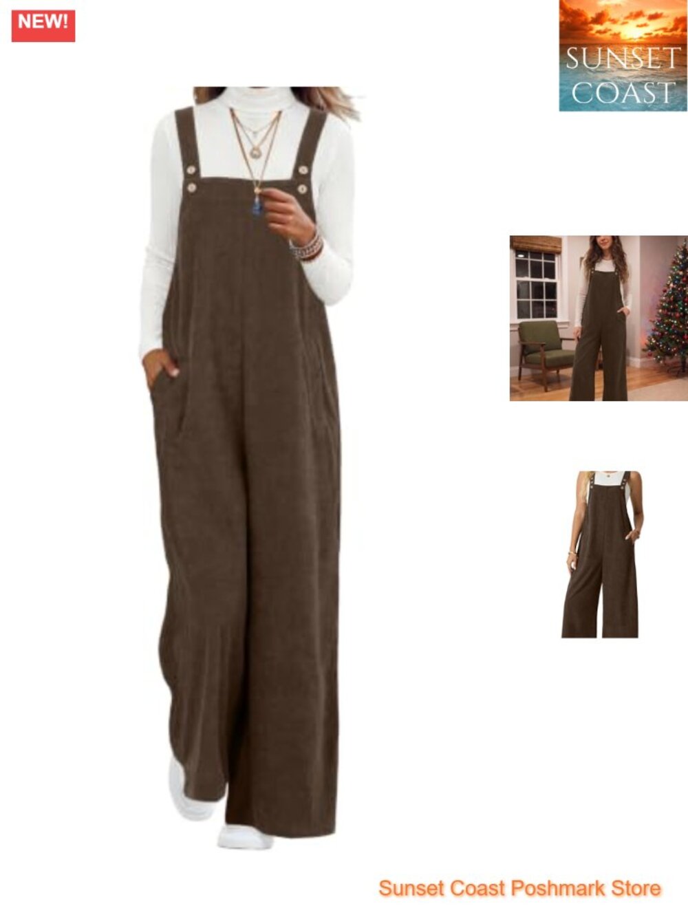 Corduroy Jumpsuit for Women Wide Leg Romper Adjustable Button Pockets